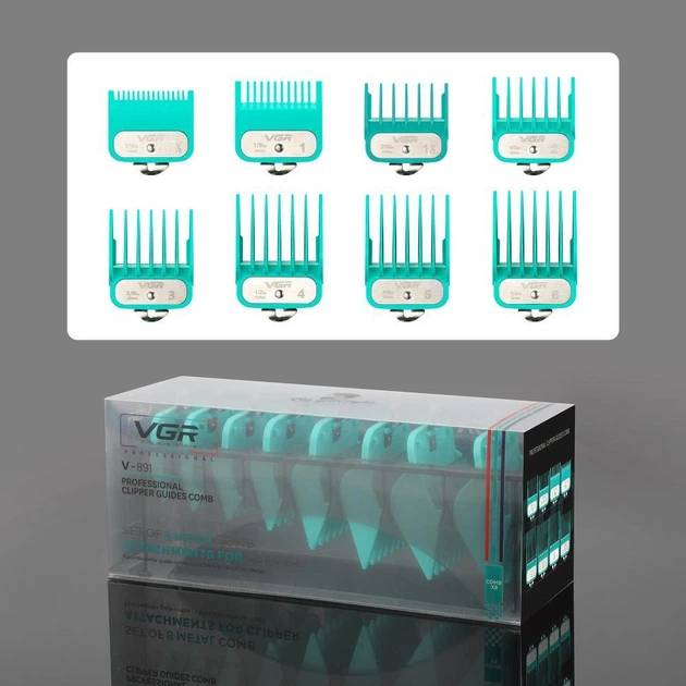 ست 8 عددی شانه ماشین اصلاح وال,وی جی آر,کیمی,dsp پایه فلزی برند vgr